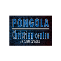 Logo reading "PONGOLA Christian centre — An oasis of love" on a dark textured background