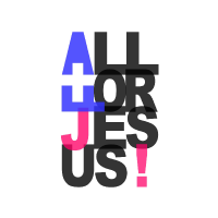Circular All For Jesus logo showing stacked colourful text 'ALL FOR JESUS!' on a white background