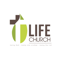Life Church circular logo with a stylised cross and green leaf and the words LIFE CHURCH