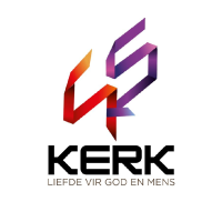 Circular GS Kerk logo with colourful stylised GS glyph, 'KERK' wordmark and tagline 'LIEFDE VIR GOD EN MENS'