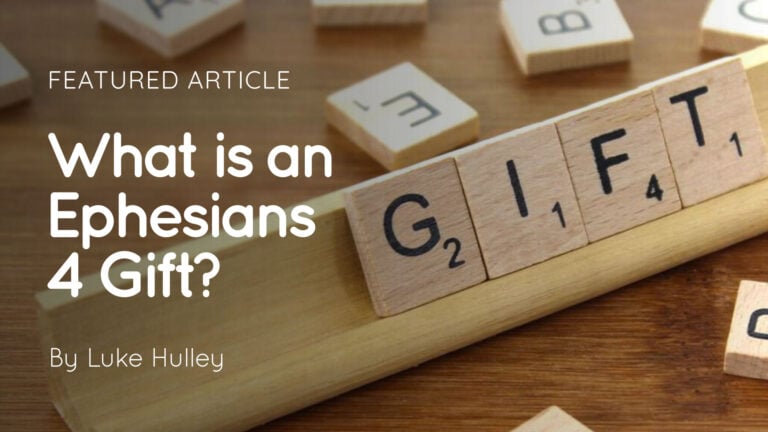 Close-up of wooden letter tiles on a rack spelling 'GIFT' with overlaid text 'What is an Ephesians 4 Gift?' and credit 'By