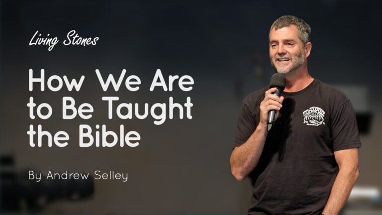 Man holding a microphone speaking on stage beside the text 'How We Are to Be Taught the Bible'