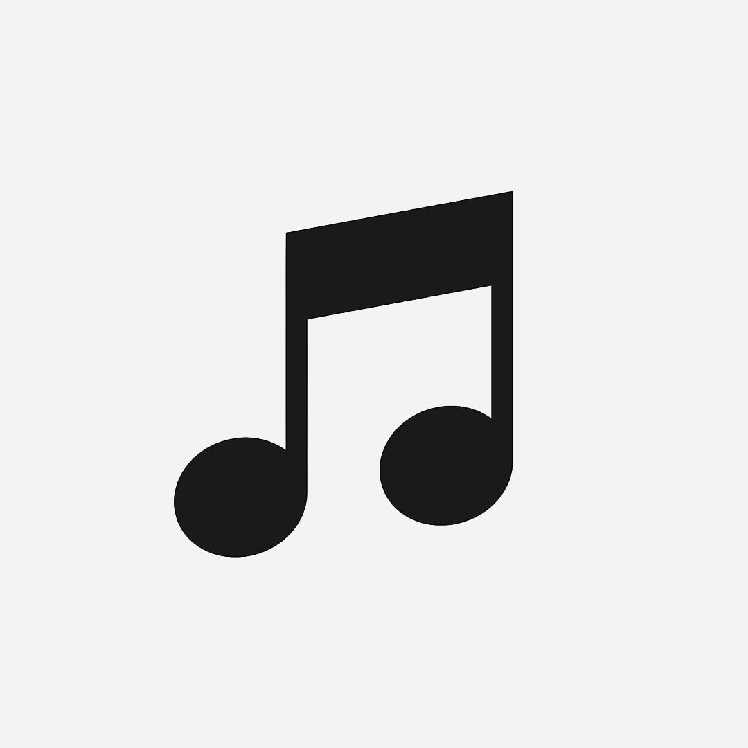 Black pair of connected musical eighth notes on a light grey square background