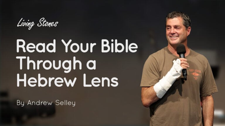 Andrew Selley standing with a microphone and white bandage on his hand beside the title text 'Read Your Bible Through a