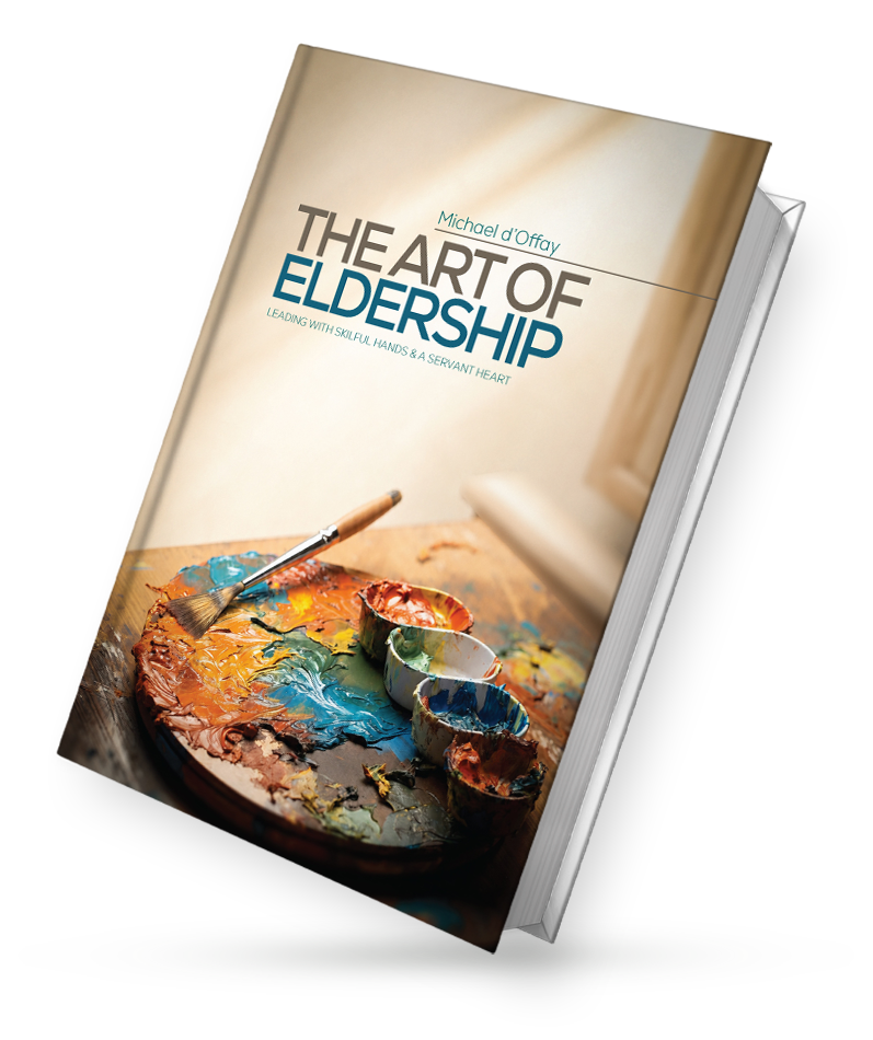 Book cover of 'The Art of Eldership' by Michael d'Offay showing a paint palette, brush and several pots of paint