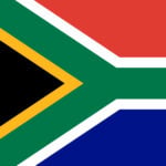 South African flag with green, red, blue, black, white and yellow sections