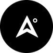 Black circular logo with a white stylised letter A formed like an upward arrow and a small degree symbol