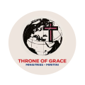 Circular logo showing a globe with a cross and text 'THRONE OF GRACE MINISTRIES - MIRITINI'